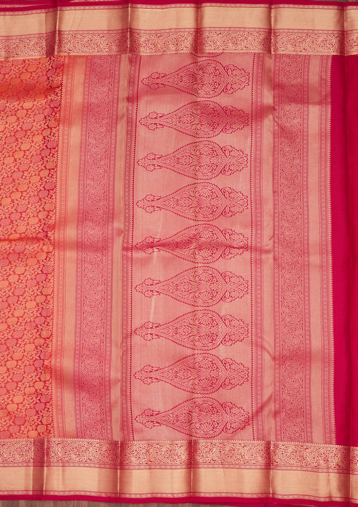 Orange Silk Jaal Saree With Matching Blouse Piece