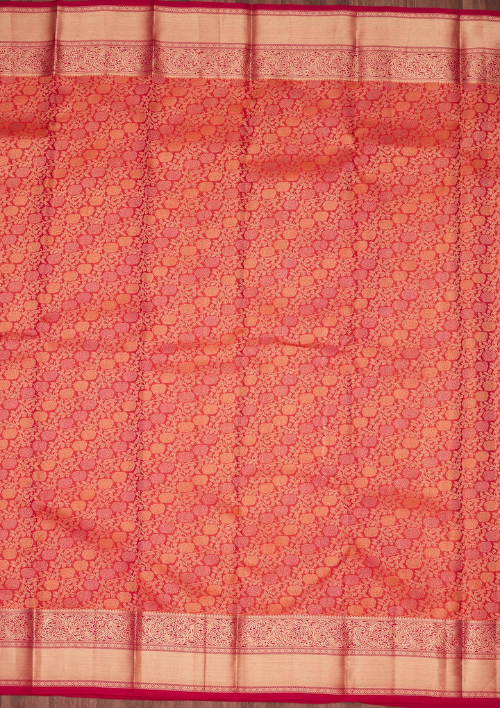 Orange Silk Jaal Saree With Matching Blouse Piece