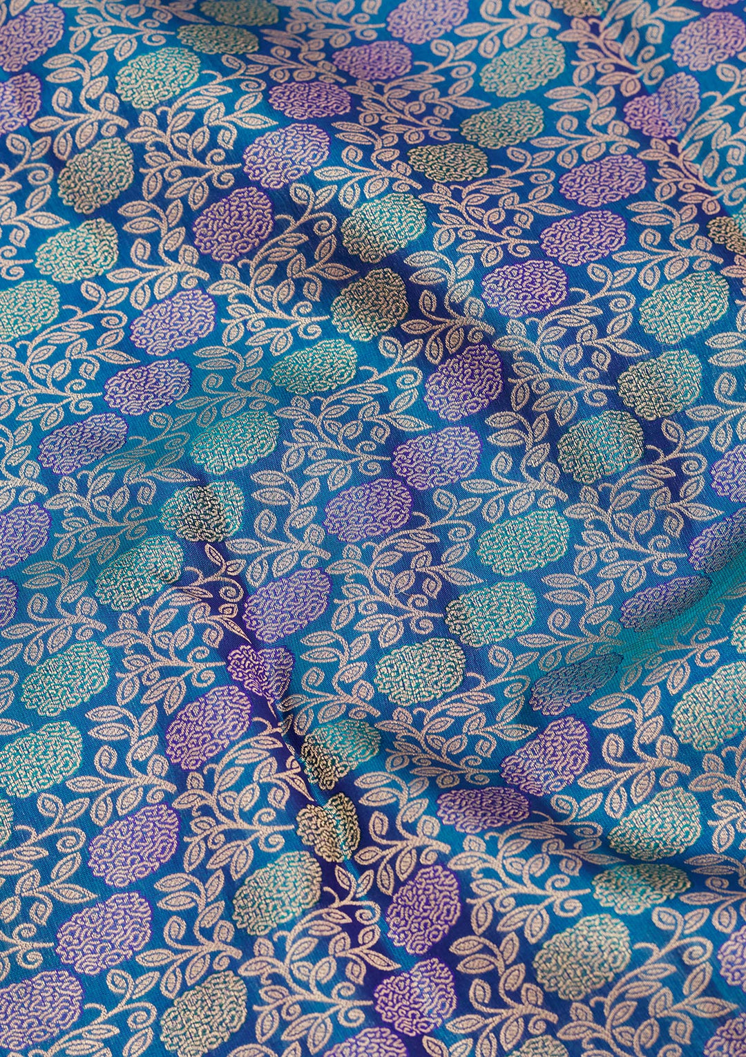 Peacock Blue Silk Jaal Saree With Matching Blouse Piece