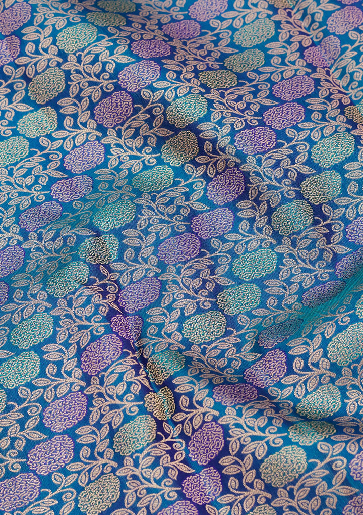 Peacock Blue Silk Jaal Saree With Matching Blouse Piece