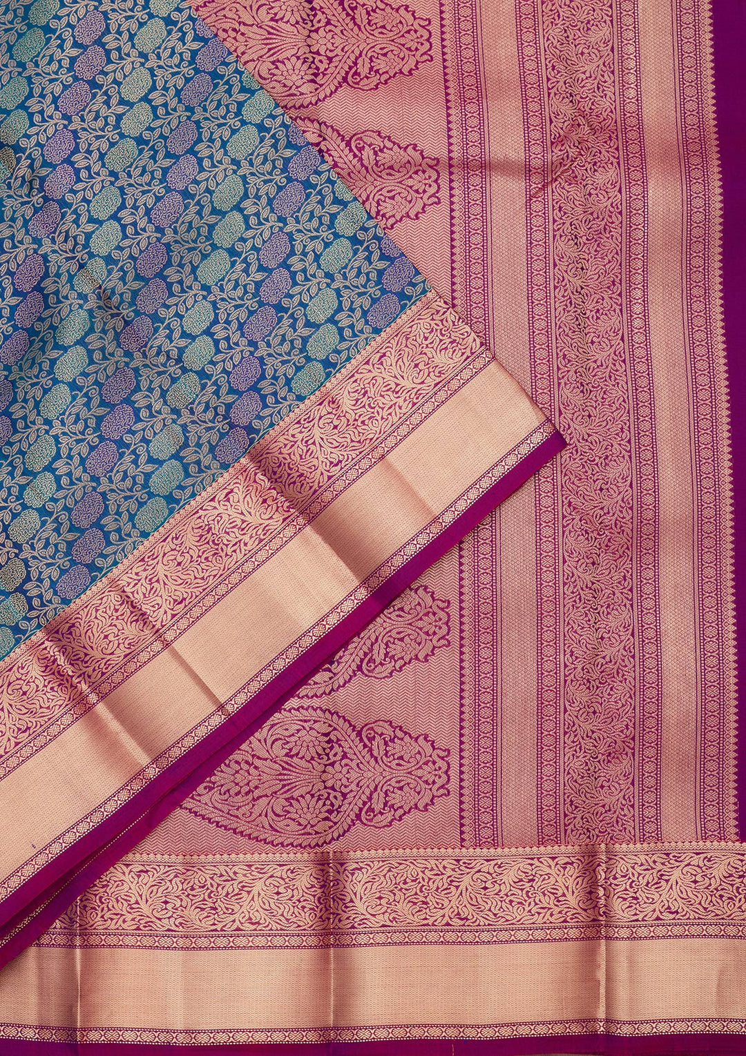 Peacock Blue Silk Jaal Saree With Matching Blouse Piece