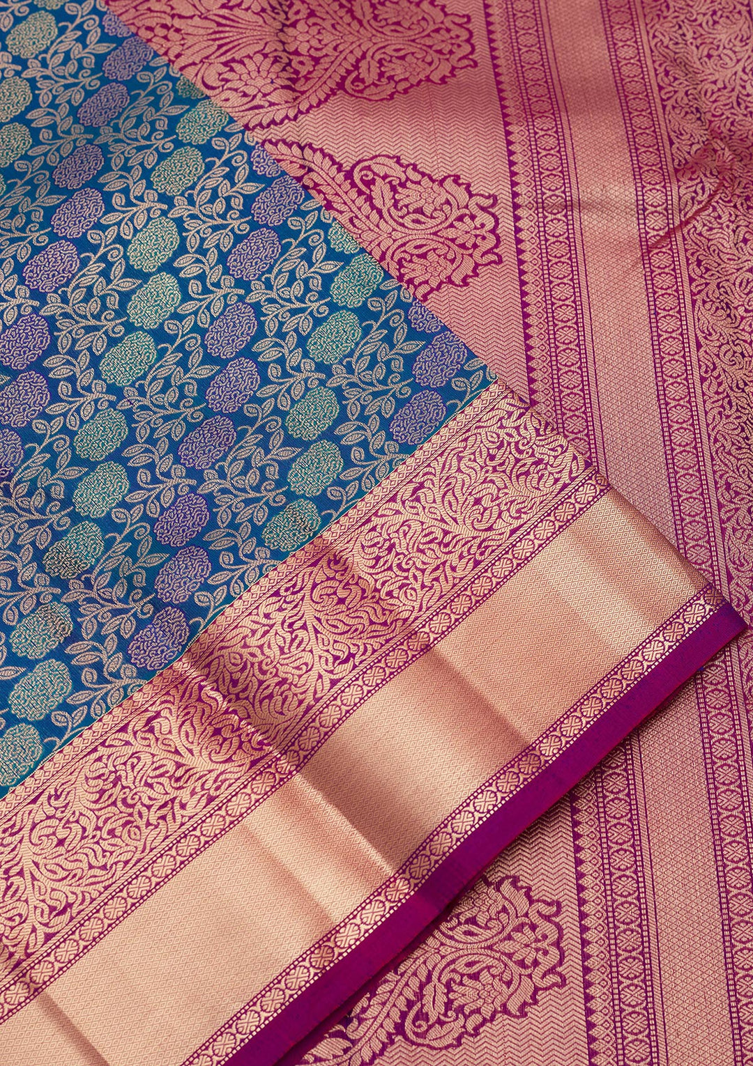 Peacock Blue Silk Jaal Saree With Matching Blouse Piece