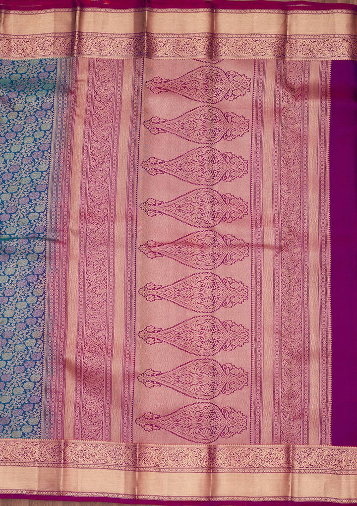 Peacock Blue Silk Jaal Saree With Matching Blouse Piece