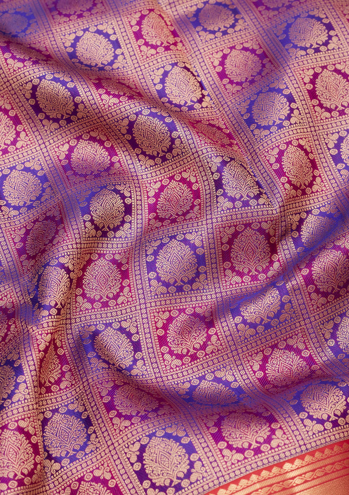 Purple Silk Checks Saree With Matching Blouse Piece