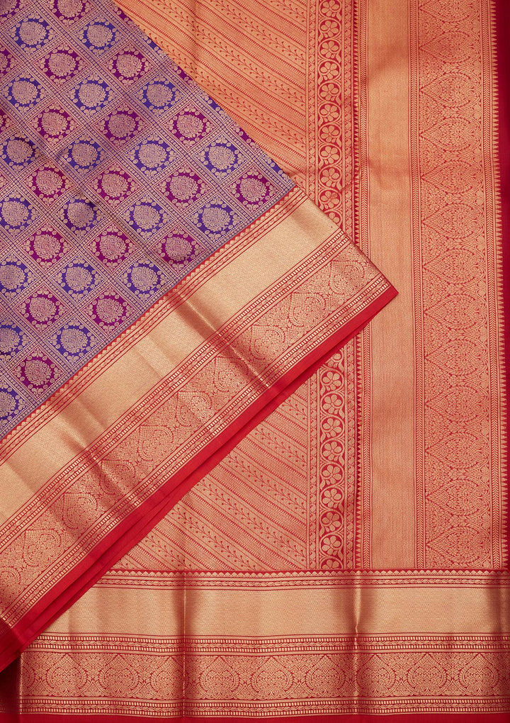Purple Silk Checks Saree With Matching Blouse Piece