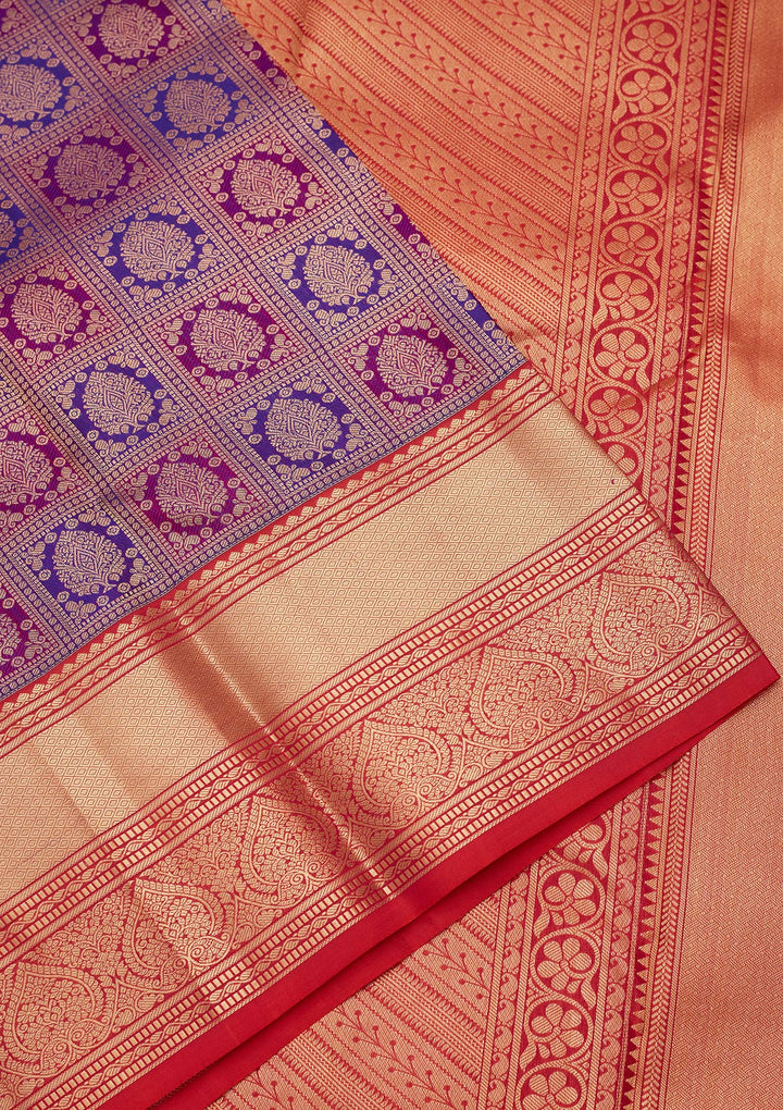 Purple Silk Checks Saree With Matching Blouse Piece