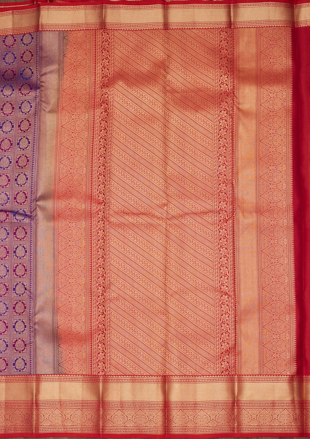 Purple Silk Checks Saree With Matching Blouse Piece