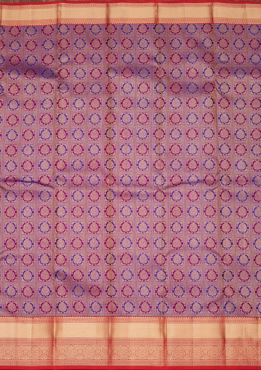 Purple Silk Checks Saree With Matching Blouse Piece