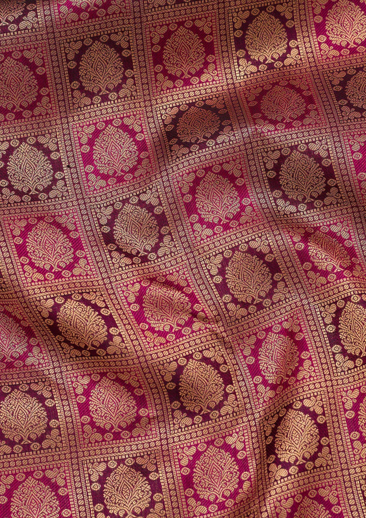 Wine Silk Checks Saree With Matching Blouse Piece