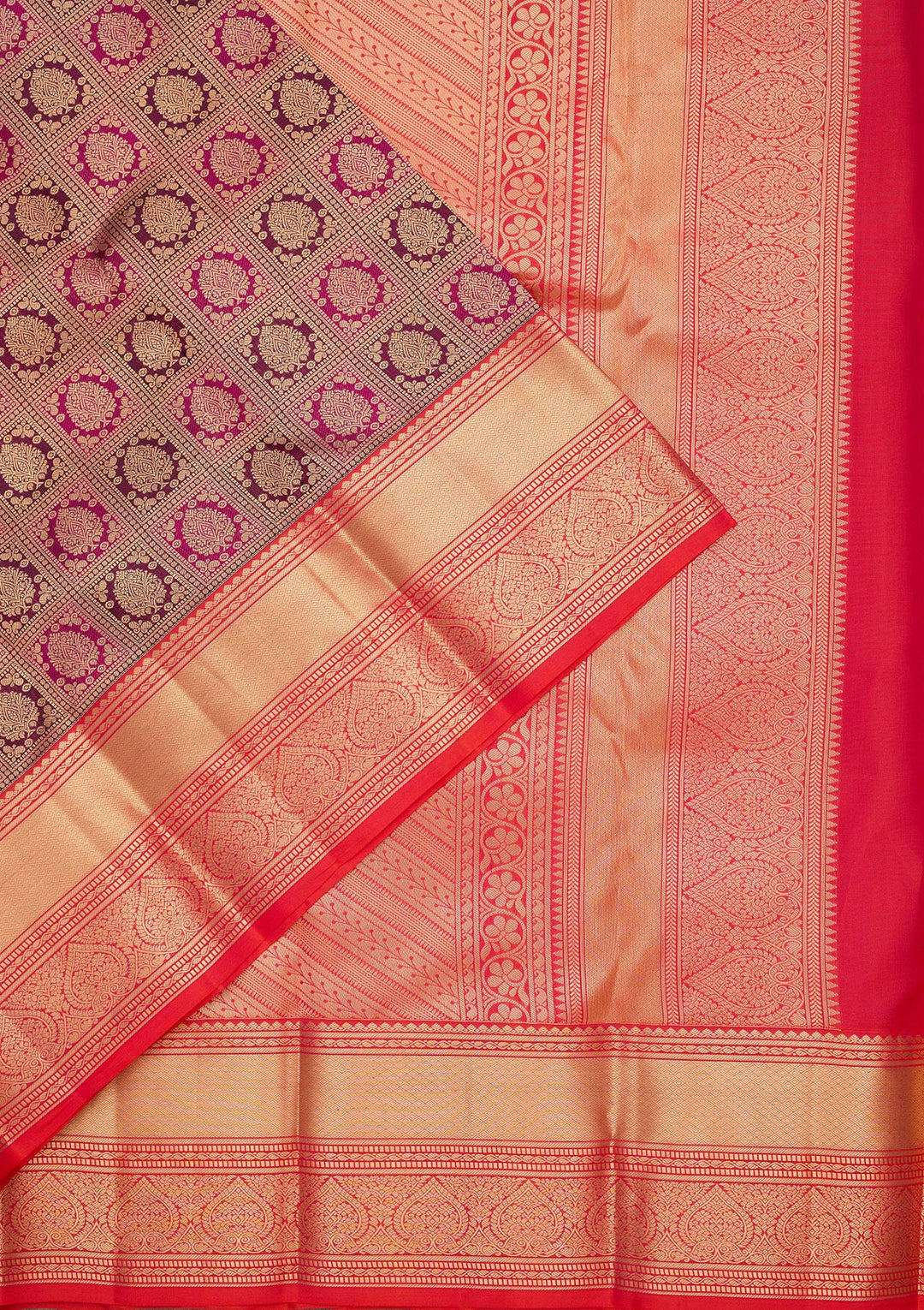 Wine Silk Checks Saree With Matching Blouse Piece