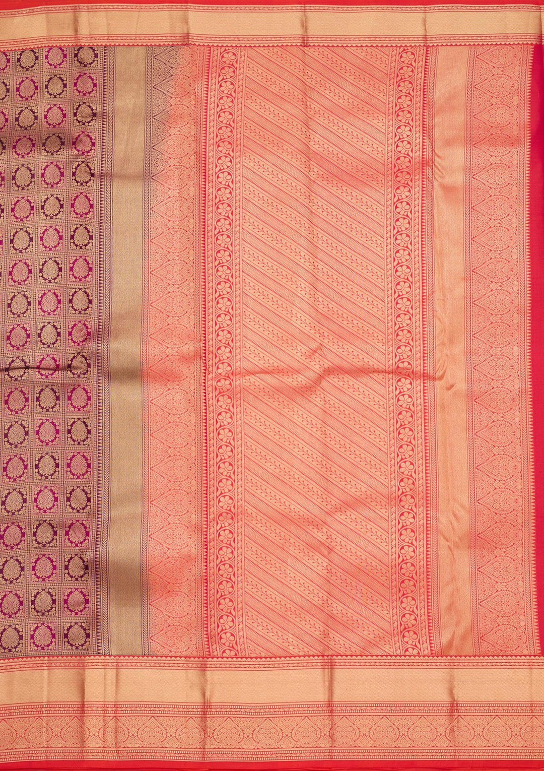 Wine Silk Checks Saree With Matching Blouse Piece