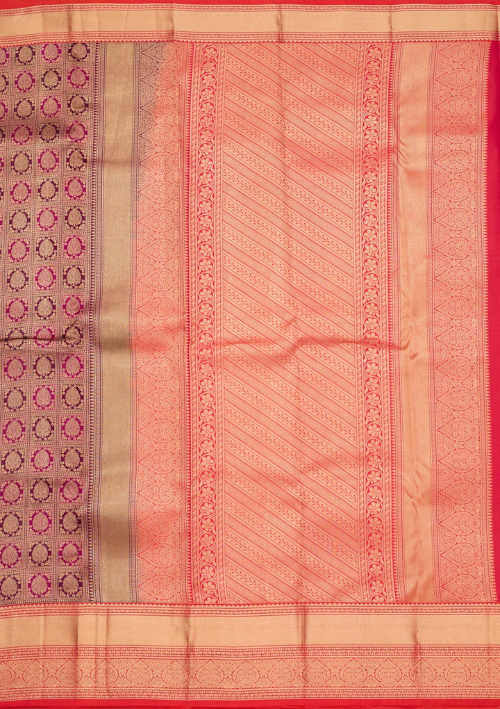 Wine Silk Checks Saree With Matching Blouse Piece