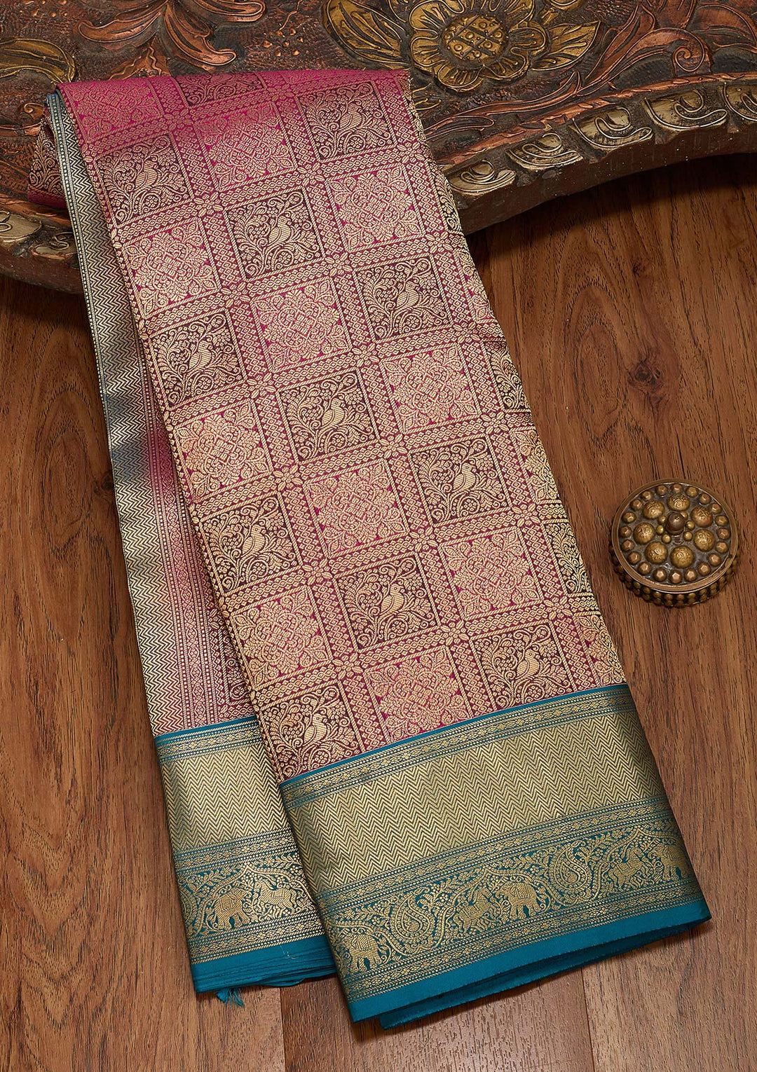 Rani Pink Silk Checks Saree With Matching Blouse Piece