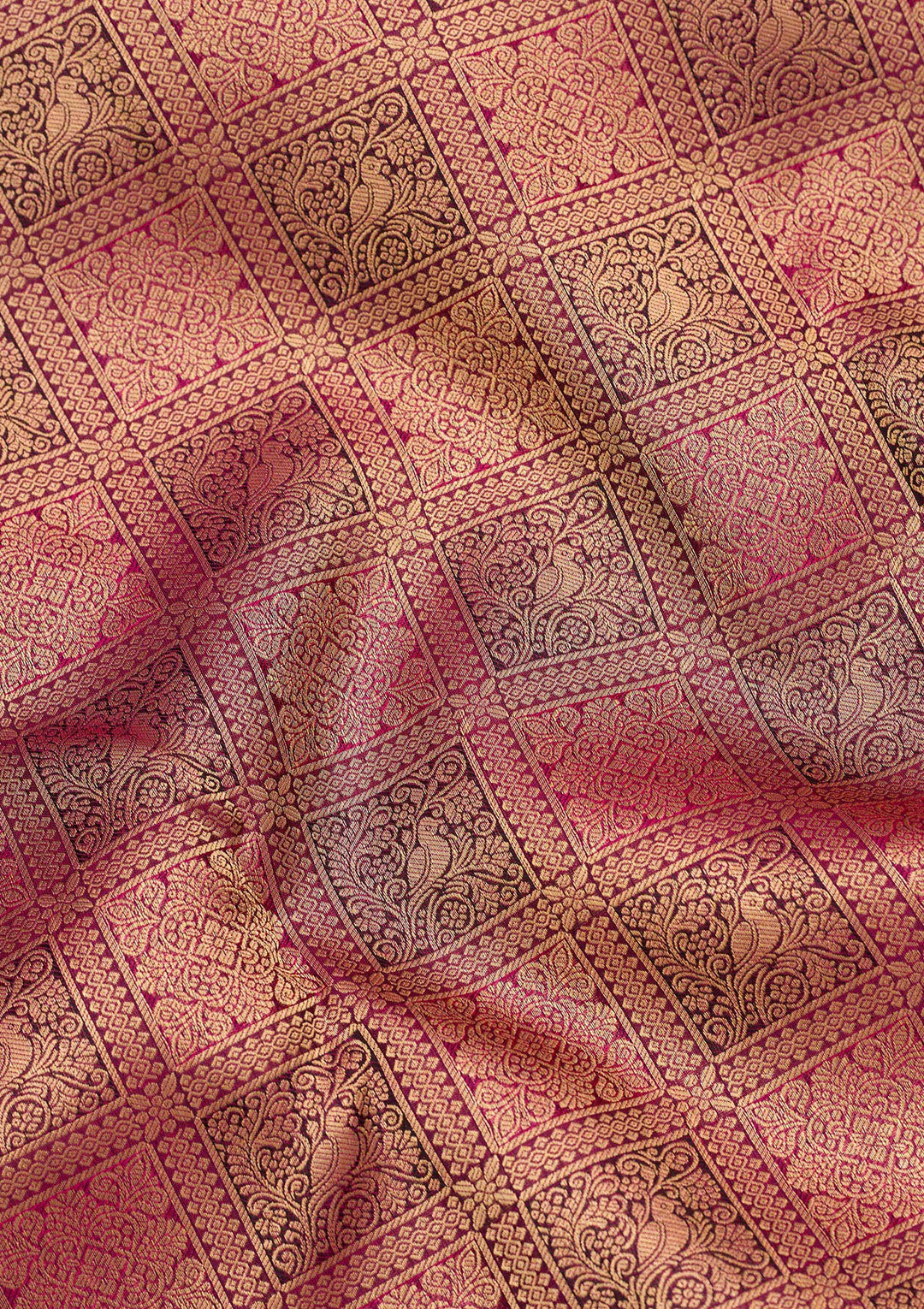 Rani Pink Silk Checks Saree With Matching Blouse Piece