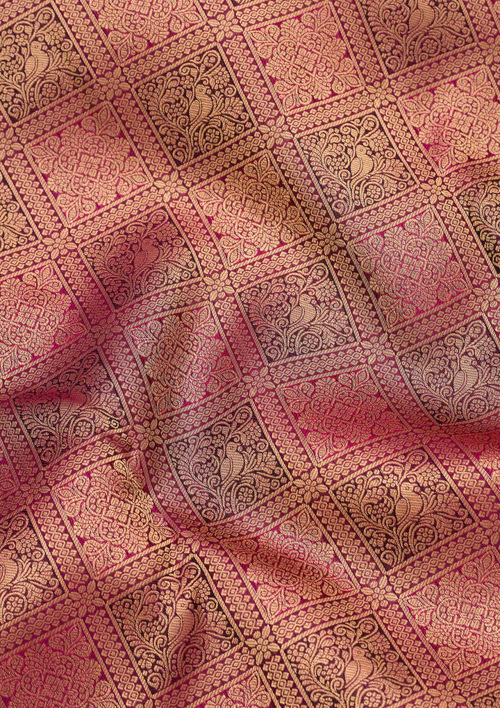 Rani Pink Silk Checks Saree With Matching Blouse Piece