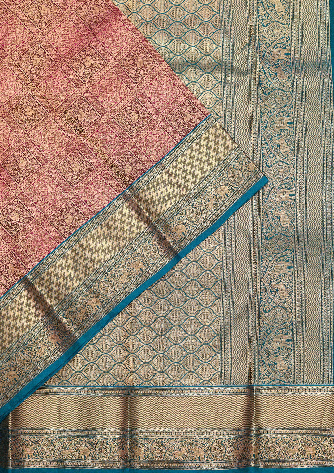 Rani Pink Silk Checks Saree With Matching Blouse Piece