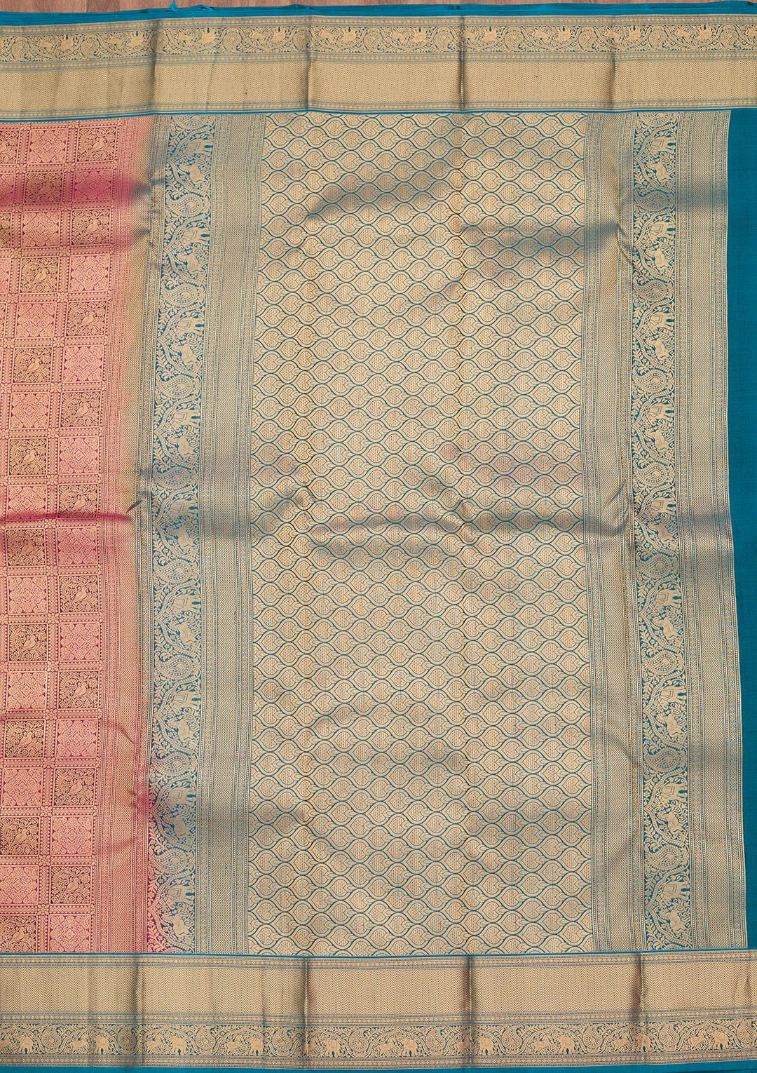 Rani Pink Silk Checks Saree With Matching Blouse Piece