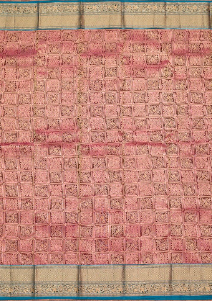 Rani Pink Silk Checks Saree With Matching Blouse Piece