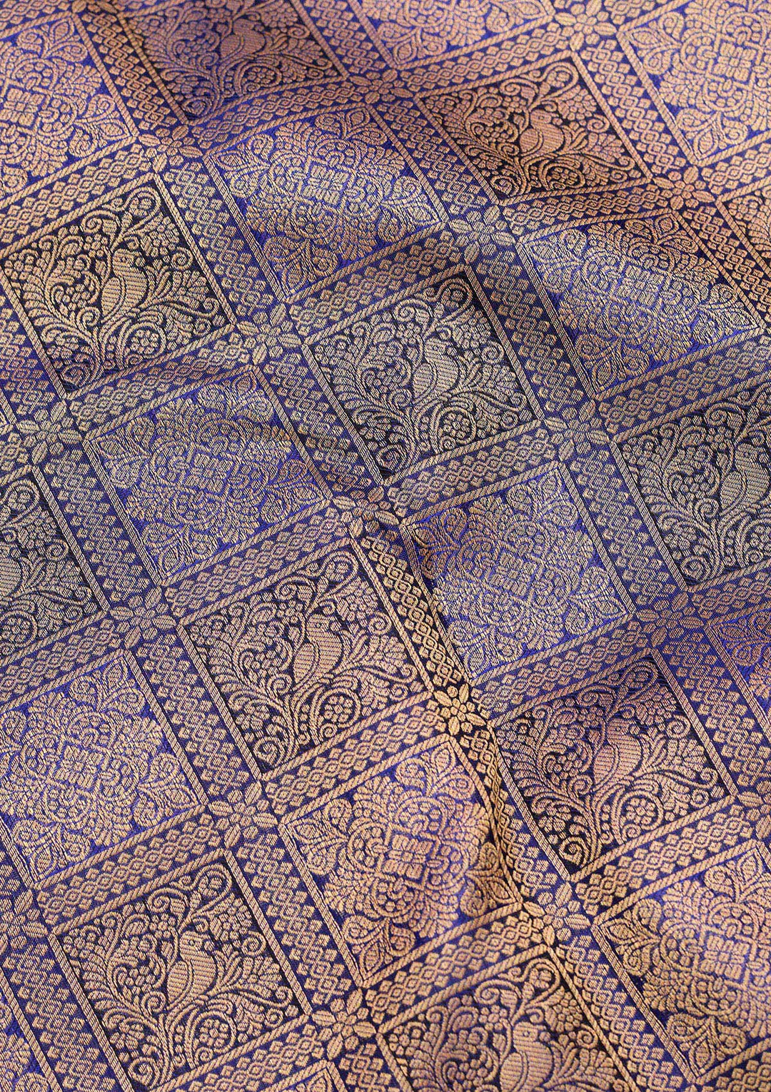 Royal Blue Silk Checks Saree With Matching Blouse Piece