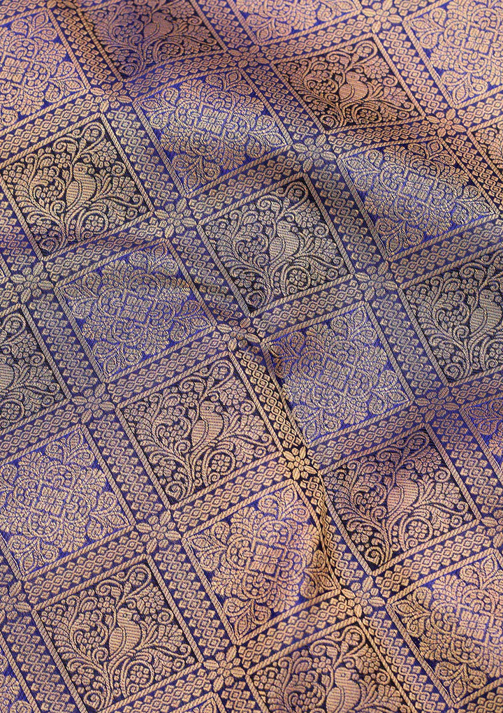 Royal Blue Silk Checks Saree With Matching Blouse Piece