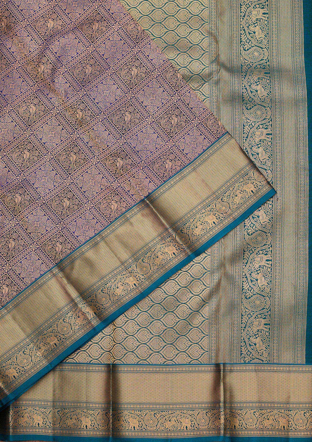 Royal Blue Silk Checks Saree With Matching Blouse Piece