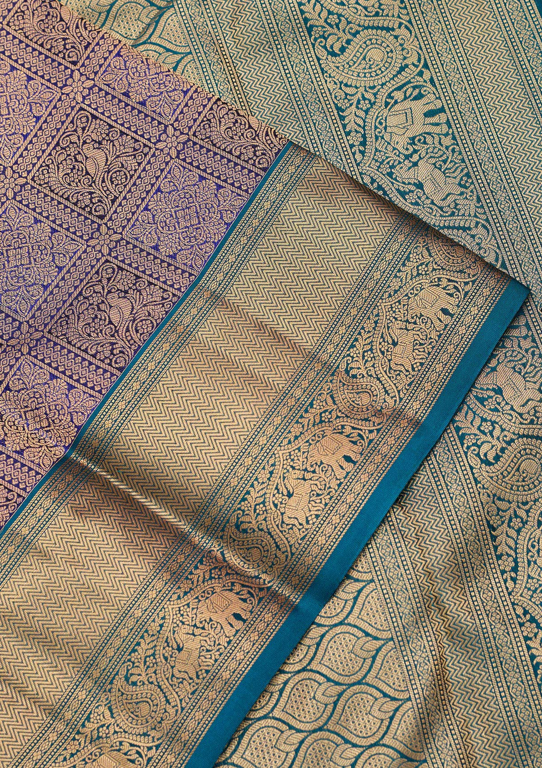 Royal Blue Silk Checks Saree With Matching Blouse Piece