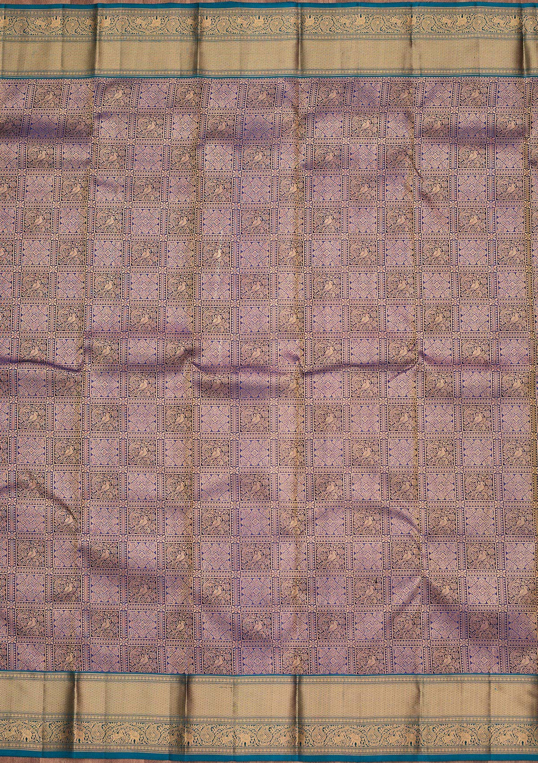 Royal Blue Silk Checks Saree With Matching Blouse Piece