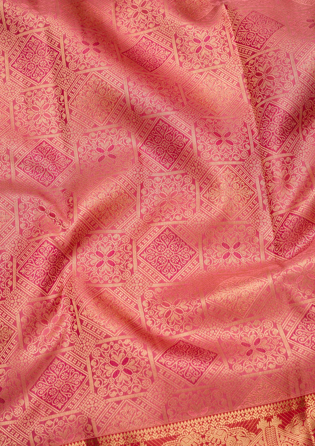 Onion Pink Pure Silk Jaal Zariwork Saree With Matching Blouse Piece