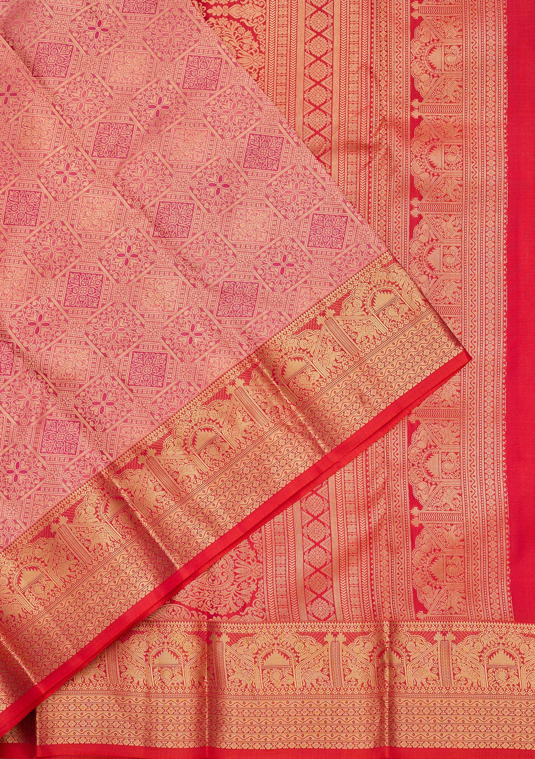 Onion Pink Pure Silk Jaal Zariwork Saree With Matching Blouse Piece