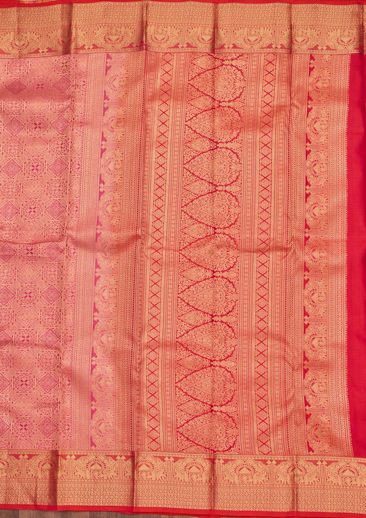 Onion Pink Pure Silk Jaal Zariwork Saree With Matching Blouse Piece