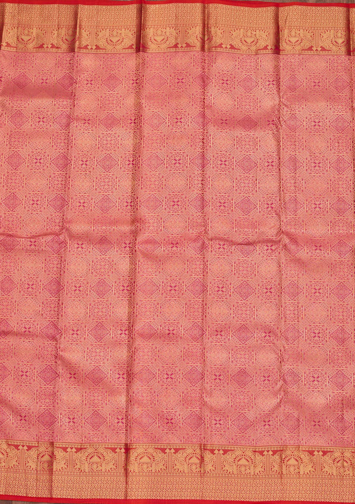 Onion Pink Pure Silk Jaal Zariwork Saree With Matching Blouse Piece