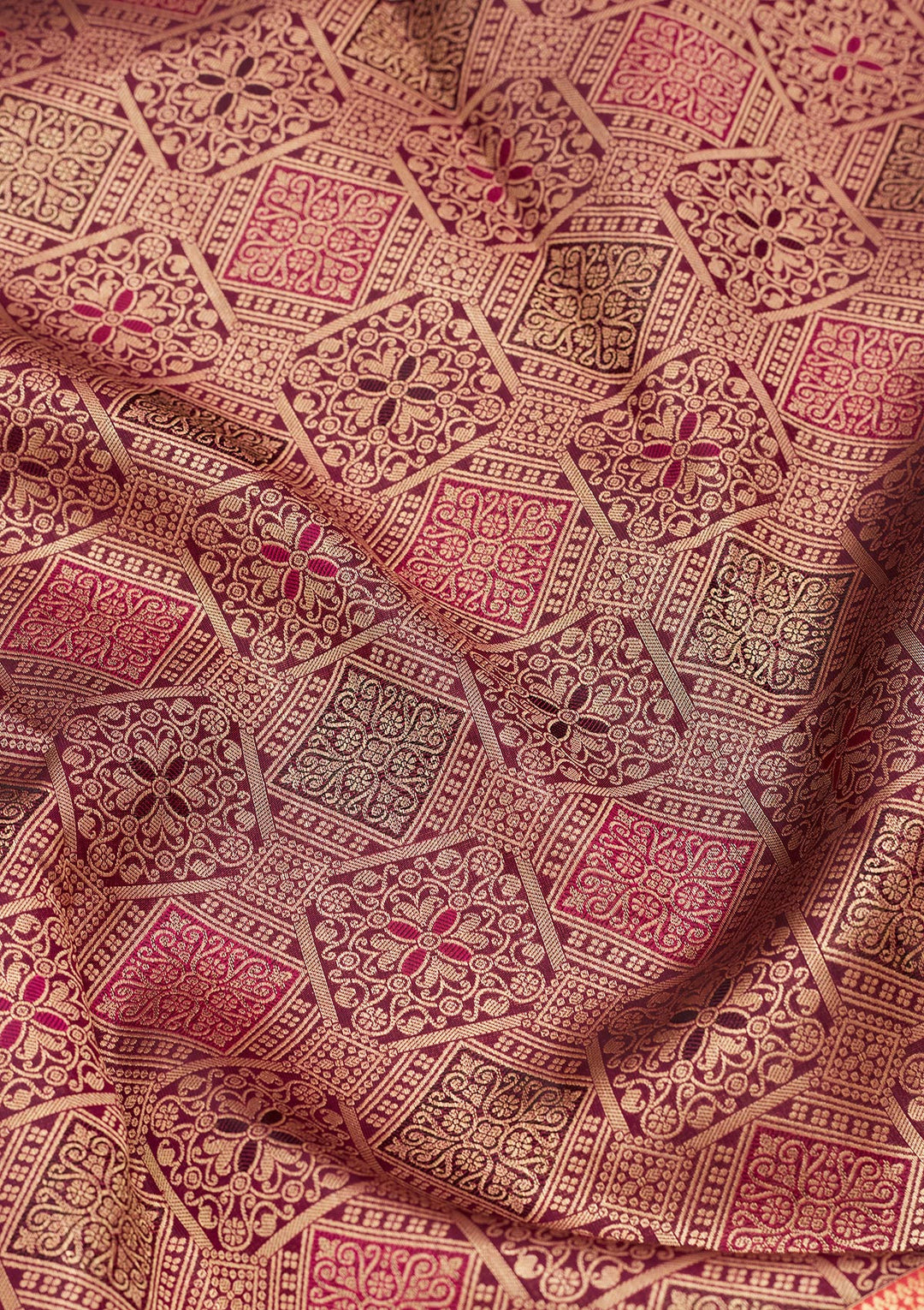 Wine Silk Jaal Saree With Matching Blouse Piece