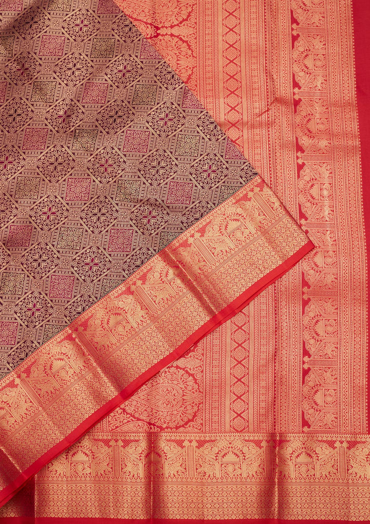 Wine Silk Jaal Saree With Matching Blouse Piece