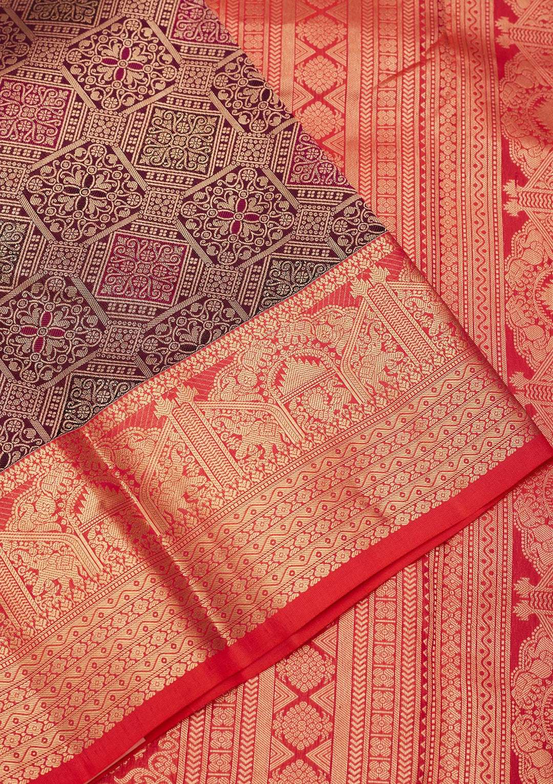 Wine Silk Jaal Saree With Matching Blouse Piece