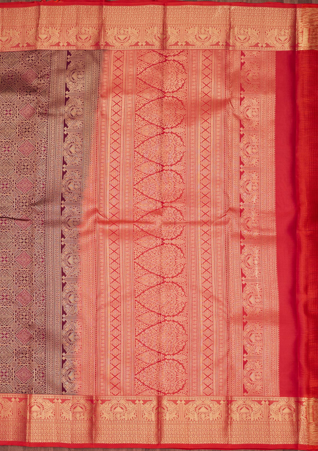 Wine Silk Jaal Saree With Matching Blouse Piece