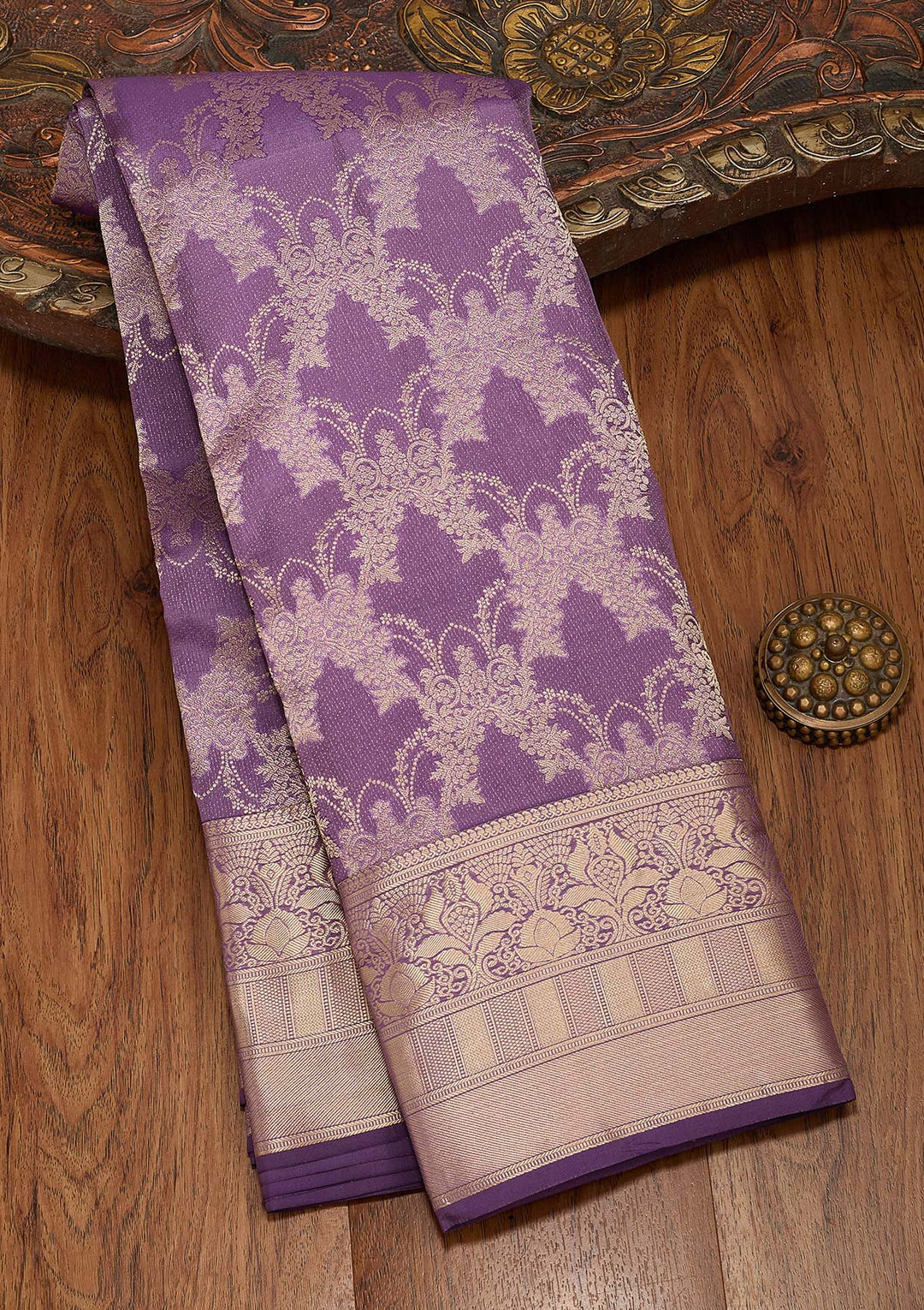 Lavender Silk Jaal Saree With Matching Blouse Piece