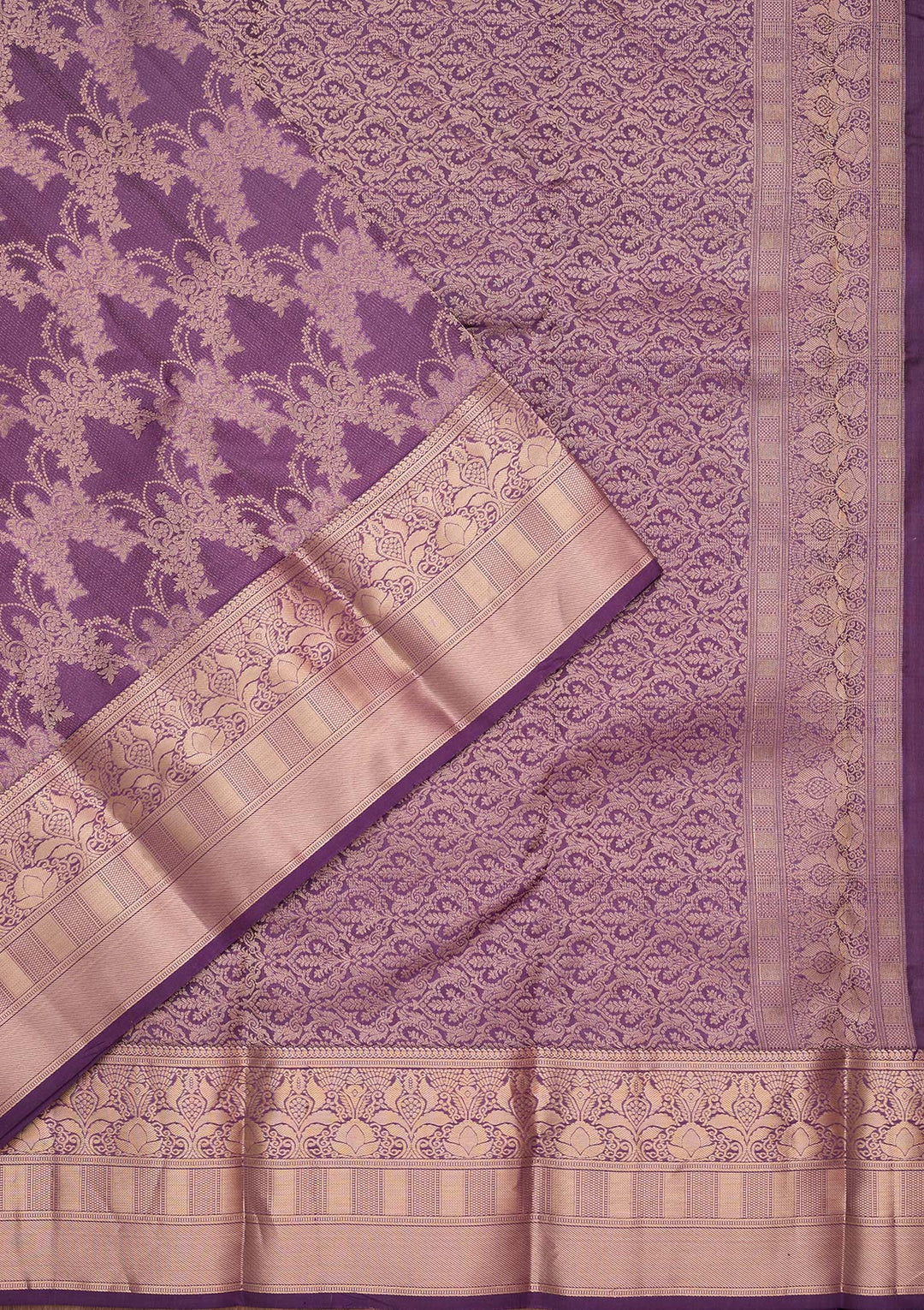 Lavender Silk Jaal Saree With Matching Blouse Piece