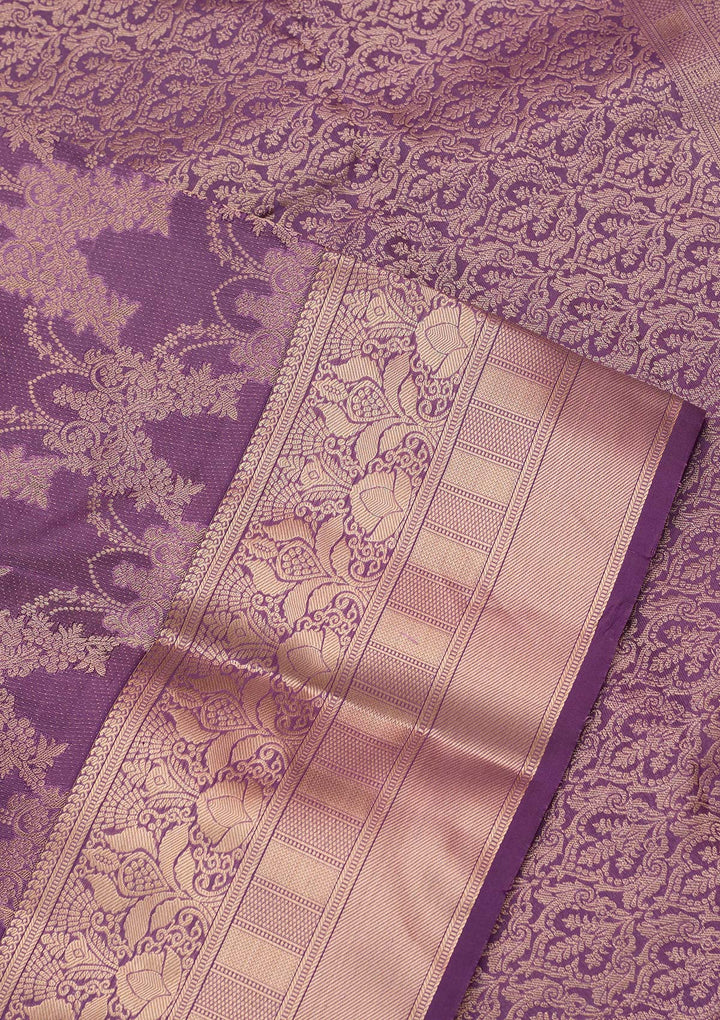 Lavender Silk Jaal Saree With Matching Blouse Piece