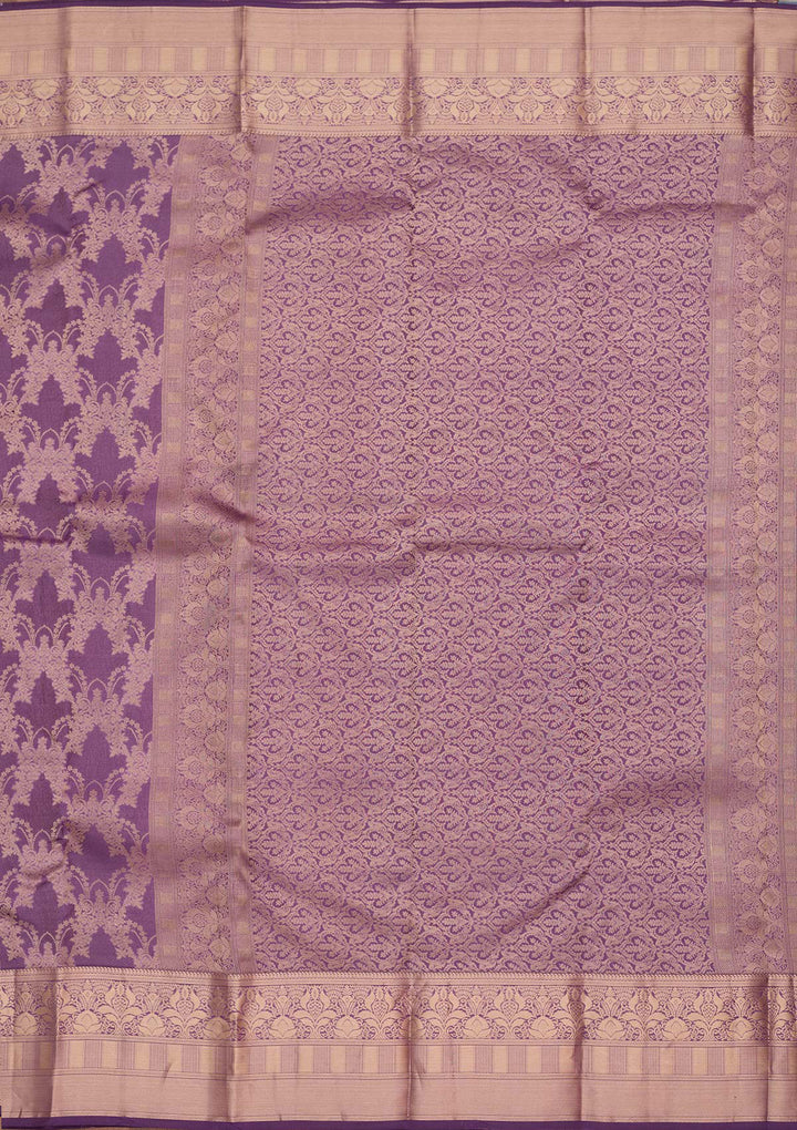 Lavender Silk Jaal Saree With Matching Blouse Piece