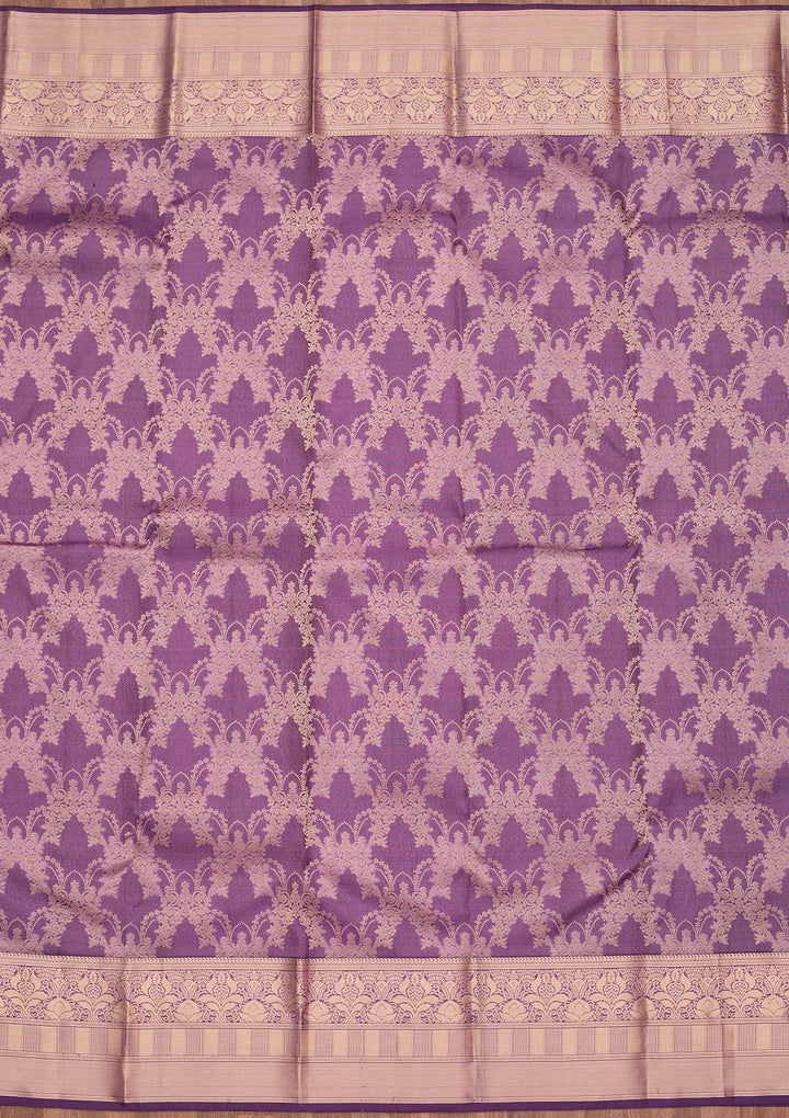 Lavender Silk Jaal Saree With Matching Blouse Piece