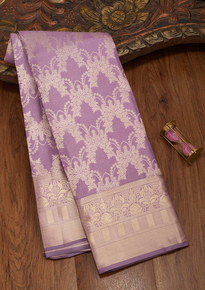 Mauve Silk Jaal Saree With Matching Blouse Piece