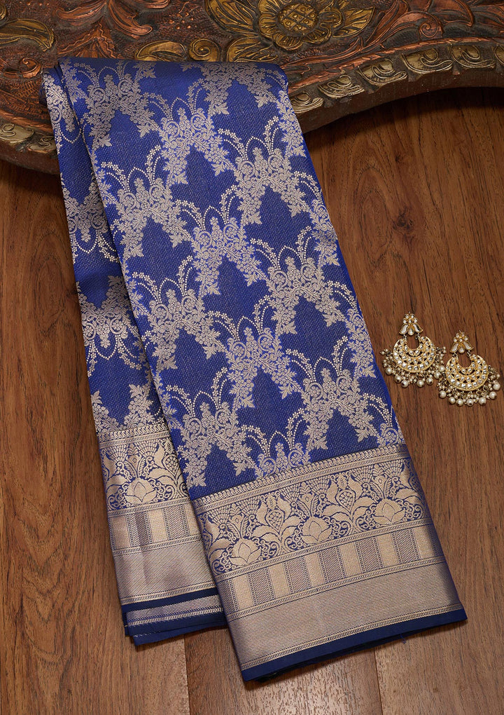 Navy Blue Zariwork Pure Silk Saree