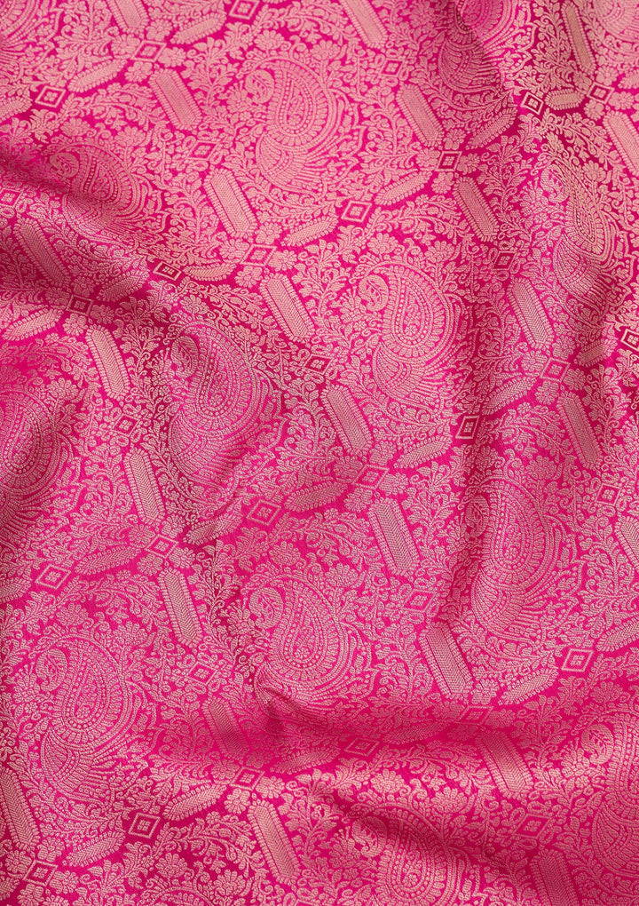 Rani Pink Silk Jaal Gold Zariwork Saree With Matching Blouse Piece