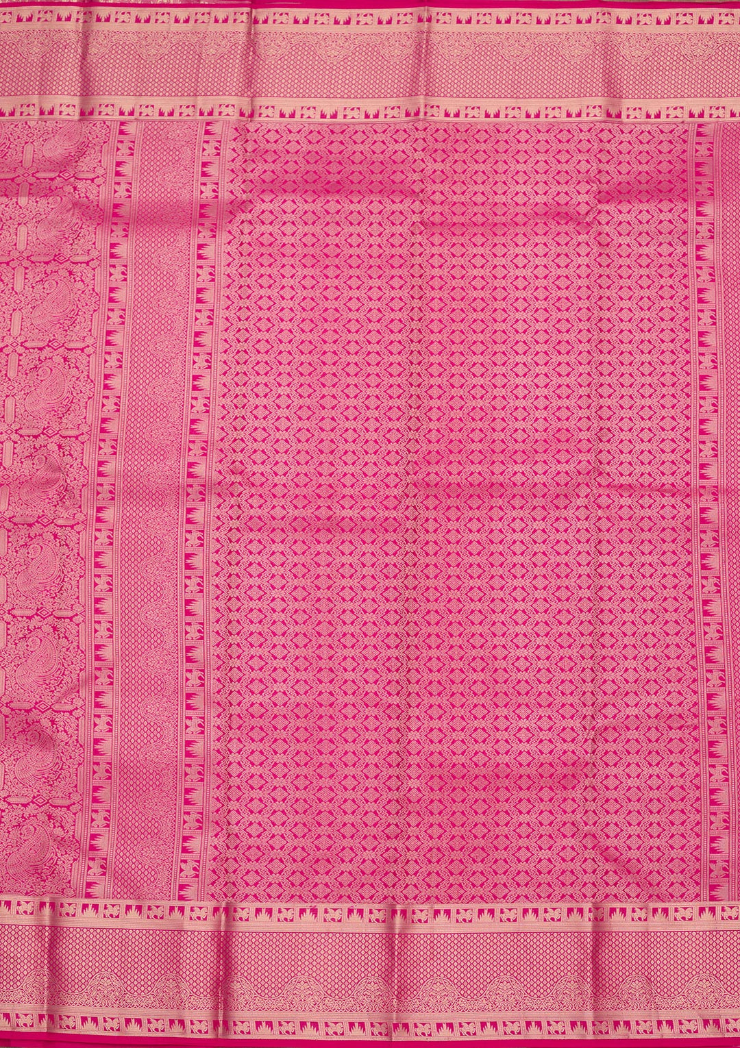 Rani Pink Silk Jaal Gold Zariwork Saree With Matching Blouse Piece