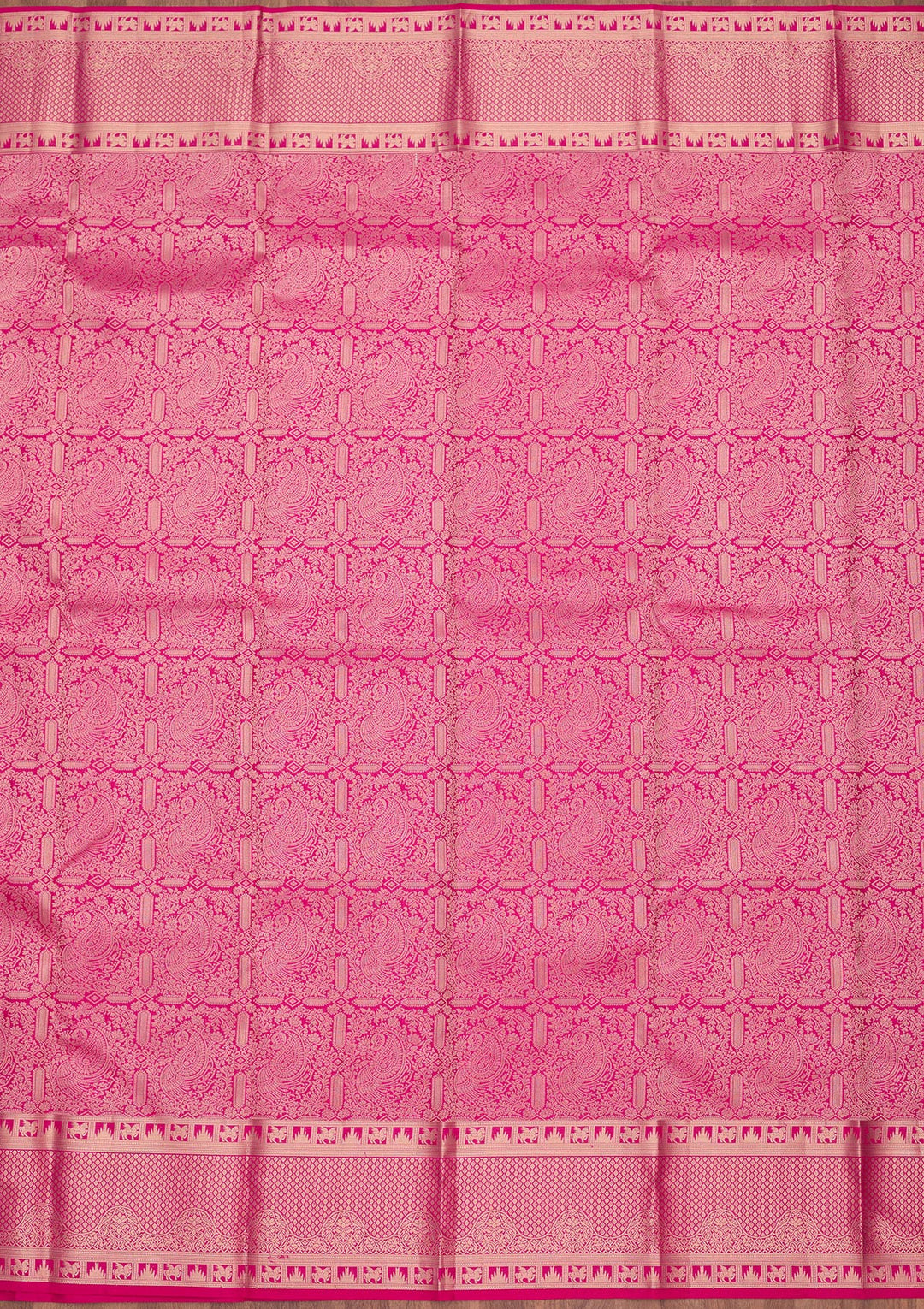 Rani Pink Silk Jaal Gold Zariwork Saree With Matching Blouse Piece