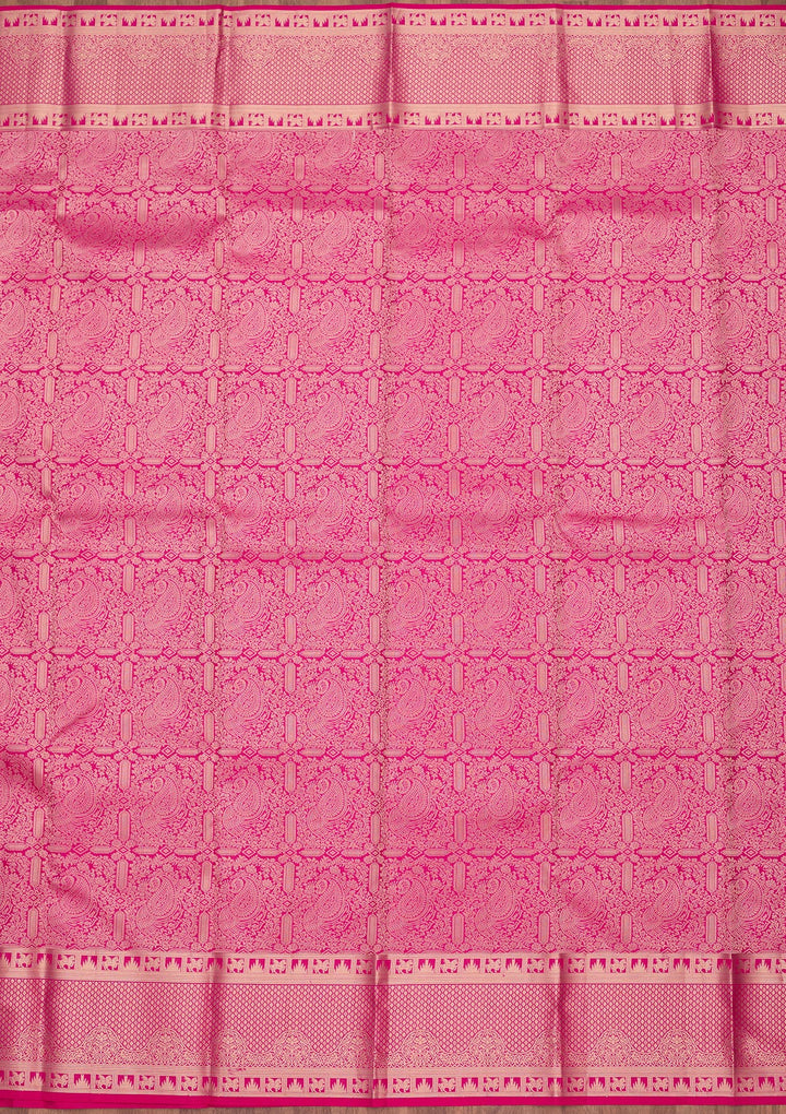 Rani Pink Silk Jaal Gold Zariwork Saree With Matching Blouse Piece