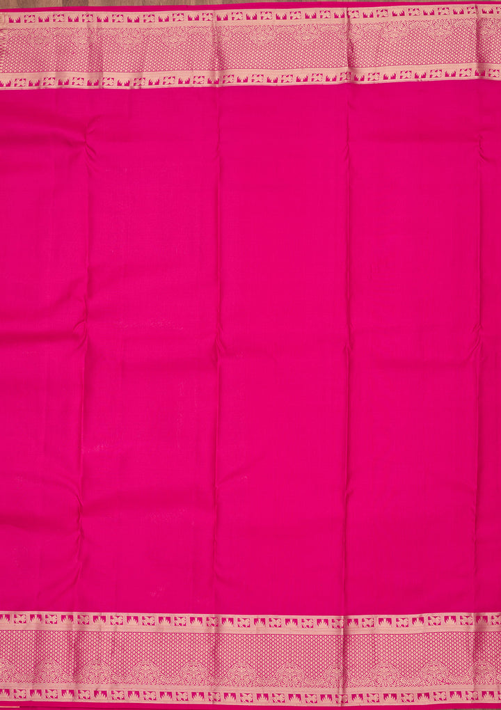 Rani Pink Silk Jaal Gold Zariwork Saree With Matching Blouse Piece