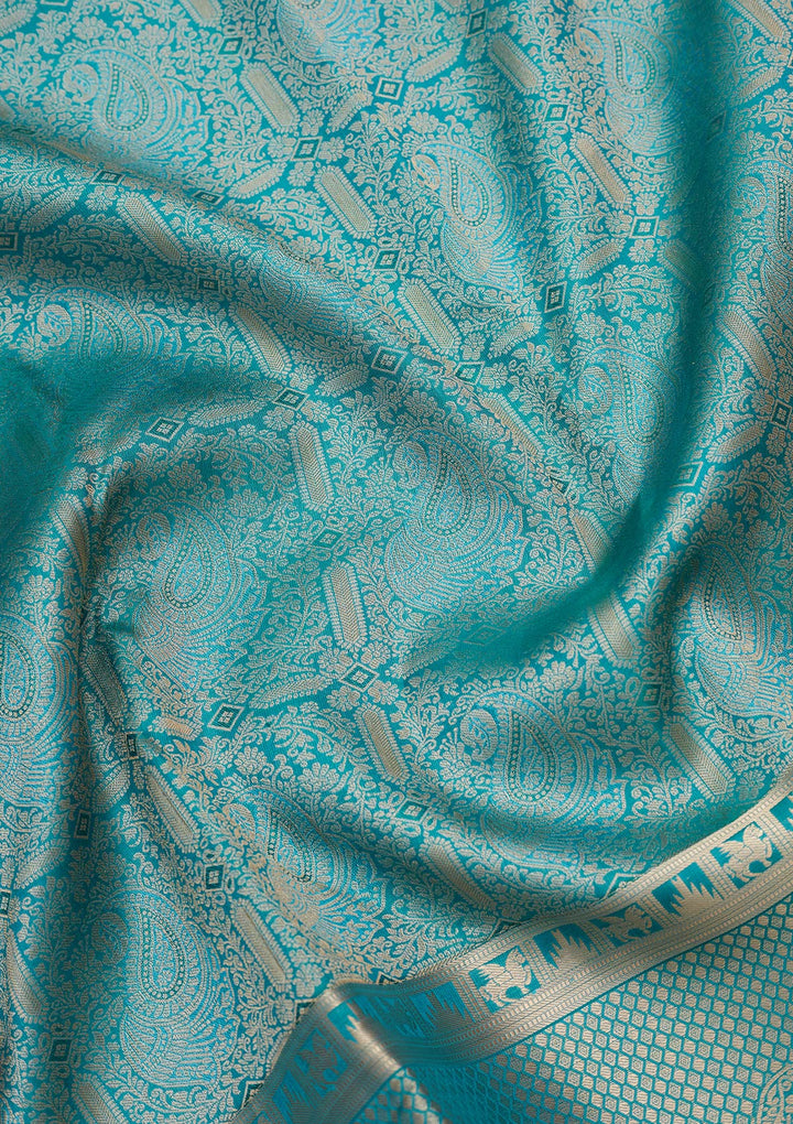 Sea Green Silk Jaal Saree With Matching Blouse Piece