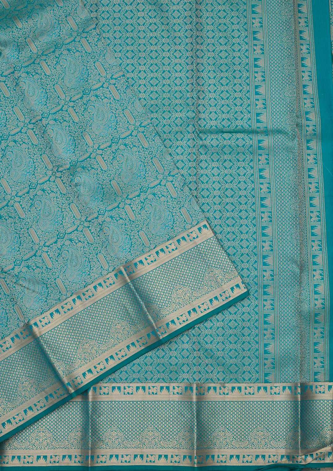 Sea Green Silk Jaal Saree With Matching Blouse Piece