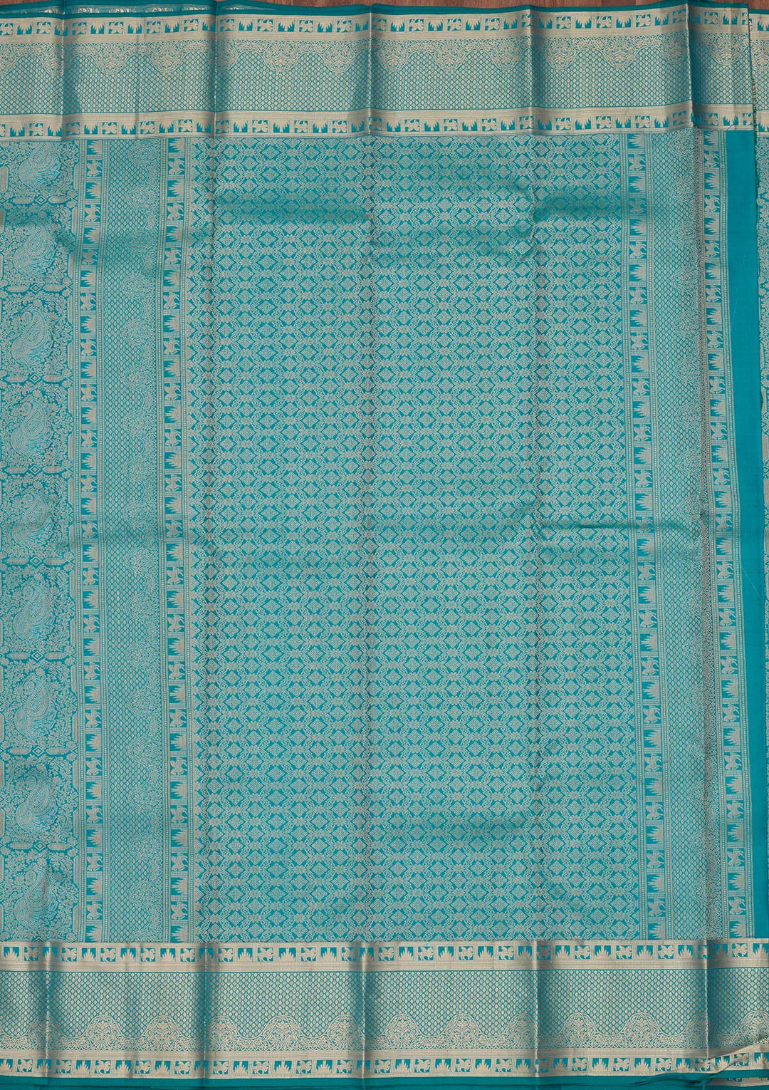Sea Green Silk Jaal Saree With Matching Blouse Piece